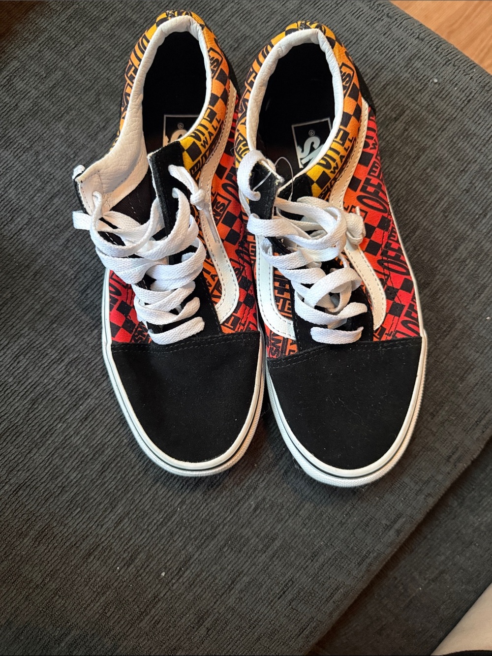 Vans Old Skool Gradient Checkerboard Sneakers - Black, Red, Orange, Yellow